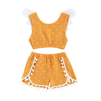 Baby Cotton Hemp Flying Wing Vest Dot Shorts Suit