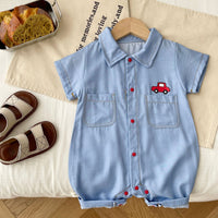 Infant Children's Short-sleeved Cartoon Lapel Shorts Romper Cute Casual One-piece
