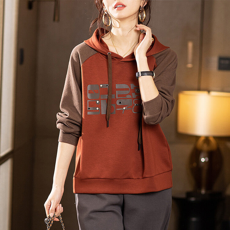 Splicing Pullover Hooded Sweater For Women