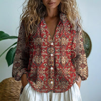 Ethnic-style Geometric-print Long-sleeve Womens Shirt