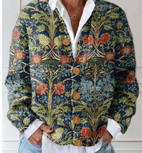Women's Fashion 3D Color Matching Pattern Printing Cardigan Knitted Coat