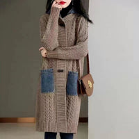 Spring And Autumn Cardigan Mid-length Loose Western Style Outer Wear Hooded Knitted Top