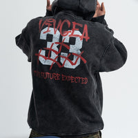 New Retro Digital Printing Washed Old Hooded Fleece Lined Sweater Men