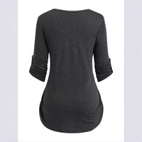 Solid Color Round Neck Long Sleeve Button Casual Beautiful Shirt Cute