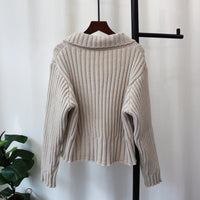 Autumn Winter Retro Lapel Loose High-grade Sweater Coat For Women