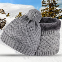 Plus Velvet Thick Knitted Fur Ball Hat Scarf Set Warm Wool Single