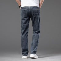 Men's Casual Half Elastic Waist Stretch Denim Trousers