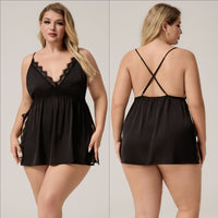 Womens Plus-Size Satin Chiffon Camisole Lace Nightdress Pajamas