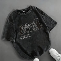 Cartoon Cat Shower Mens Loose-Fit Short-Sleeve T-Shirt