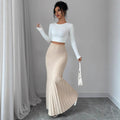 Women's Pleated Fishtail Skirt Apricot