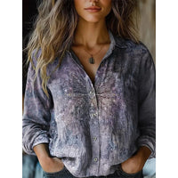 Retro Print Long Sleeve Casual Shirt