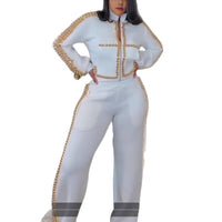 Stylish Relaxed-fit Wide-leg Pants With An Elegant Pearl-accented Set