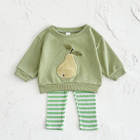 Newborn Fruit Embroidered Long Sleeve Knitted Trousers Two-piece Set
