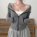 Striped Hoodie Coat Pocket Stitching Zipper Cardigan