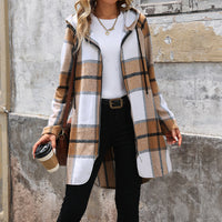 Women's Plaid Loose-fitting Casual Hooded Coat