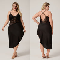 Satin Camisole Pajamas Lace Sexy Nightgown Long Loungewear Set For Ladies