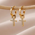 Cross Eardrops 18K Gold Plating Women's Zircon Stud Earrings