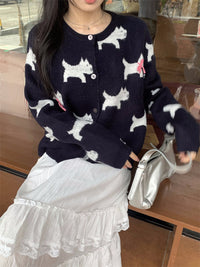 Contrast Color Dog Jacquard Round Neck High Sense Autumn And Winter New Knitted