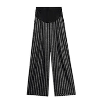 Laid-back Style Vertical Stripe Loose High-Waist Wide-Leg Maternity Pants