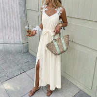 Light Mature Style Slip Dress Solid Color Slit Sleeveless Dress