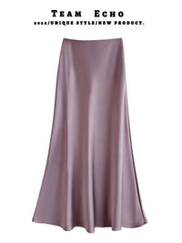 High Waist Slimming Mid-length Satin Acetate Silky Skirt