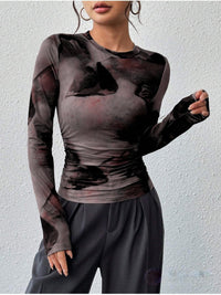 Ink-wash Retro Print Women's Slim-fit Versatile Stylish Top