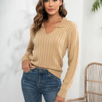 Women's Pullover Loose-fitting Long Sleeves Lapel Twist Sweater