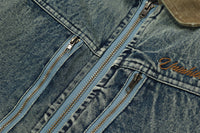 Color Stitching Turnover Neck Denim Puffer Jacket