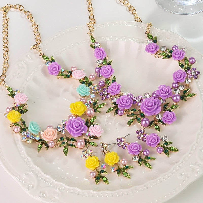 Camellia Suit Three-dimensional Flower Earrings Necklace