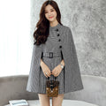 Design Wool Cape Lace-up Collar Coat