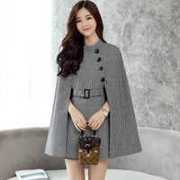 Design Wool Cape Lace-up Collar Coat