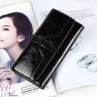 Pure Leather Tri Fold Women's Wallet Long Buckle Genuine Leather