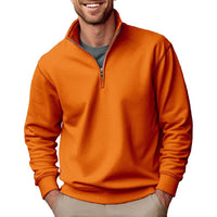 Casual Zipper Velvet Stand Collar Solid Color Men's Sweater