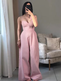 Solid Color Three-dimensional Floral Lace-up Jumpsuit