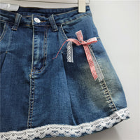 Lace Lace Band Bow High Waist Slimming A- Line Skirt