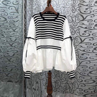 Striped Top Drawstring Long Sleeve Inner Wear Loose Shirt