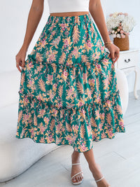 Women's Casual Floral Print Ruffle Trim Midi Beach Skirt