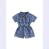 Girls' Lapel Cowboy Siamese Shorts