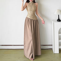 Fashionable Patchwork Satin Sleeveless Dress For Women