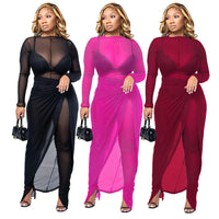 Women's Mesh Split Jumpsuit Skirt Suit