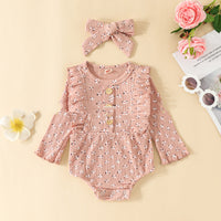Girls' Fashion Simple Cotton Sunken Stripe Full Printing Long-sleeved Triangle Romper