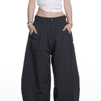 American Retro Plaid Lazy Wide Leg Machete Casual Pants For Women