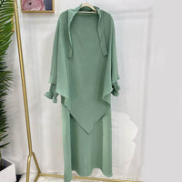 Dubai Turkey Solid Color Dress With Headscarf