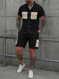 Mens Patchwork Multi-Pocket Sport Suit
