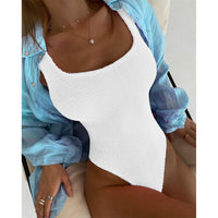 Fabric Wrinkle Champray Wavy Stripes Candy Color One-piece Swimsuit Women's Fluorescent Pleated Champray Swimsuit