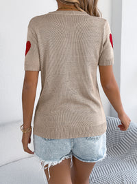 Women S Casual Color Block Heart Short Sleeve Knit Valentine S Top