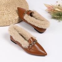 Pointed Toe Horsebit Buckle Toe Cap Plus Size Fluffy Shoes