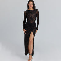Womens Slit Long Elegant Sheer Dress