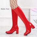 Patent Leather Stretch Chunky Heel All-matching Middle Boots