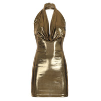 Chic Sleeveless Halter Dress With Ruffled Hem